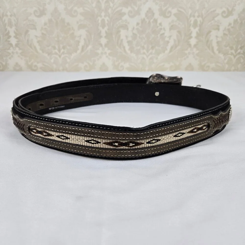 Nocona Belt Co Men's Size 40 Leather Western Belt Black Brown Woven Concho